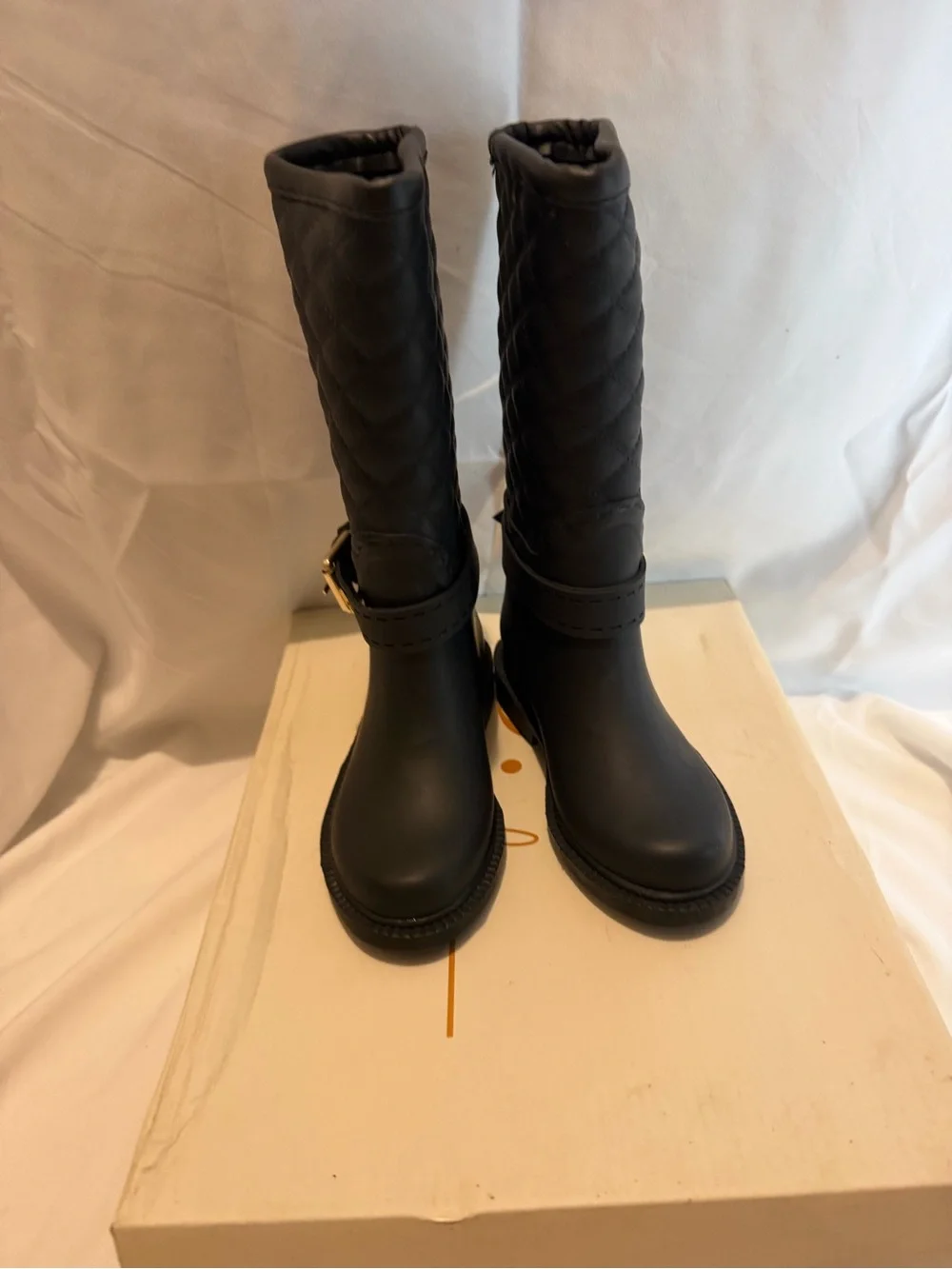 NWT Girls Quilted Rain Boots Black Buckle Size 7 Toddler EU 24 25 Waterproof